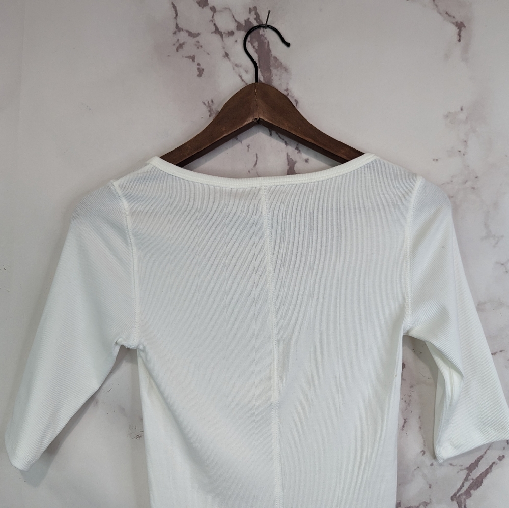 Everlane The Pima Micro Rib Scoop Neck Tee White Short Sleeve Top NEW - Picture 7 of 13
